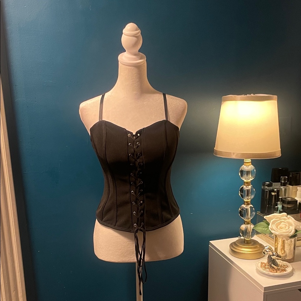 Forever 21 Black Lace-Up Corset Top
